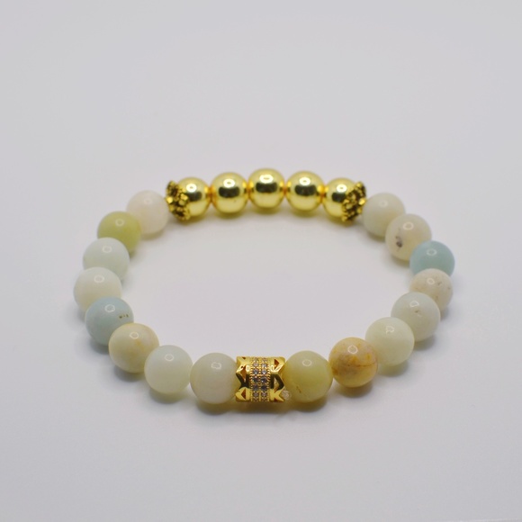 Amazonite and Gold Hematite with Zircon in Copper Charm Gemstone Bracelet. - Picture 2 of 7